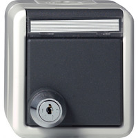 Gira Schutzkontaktsteckdose Typ F 16 Ampere 250 Volt mit Klappdeckel Schloss und Beschriftungsfeld grau, Retail