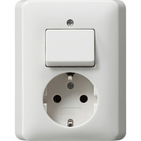 Gira Schutzkontakt Wechselschalter Kombination mit Wippschalter und Steckdose Typ F 16 Ampere 250 Volt weiß, Retail