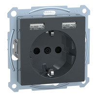 Merten Schutzkontakt Steckdose mit USB Ladegerät, Unterputz, 16 Ampere, 250 Volt, MEG2366-0414 anthrazit, Retail